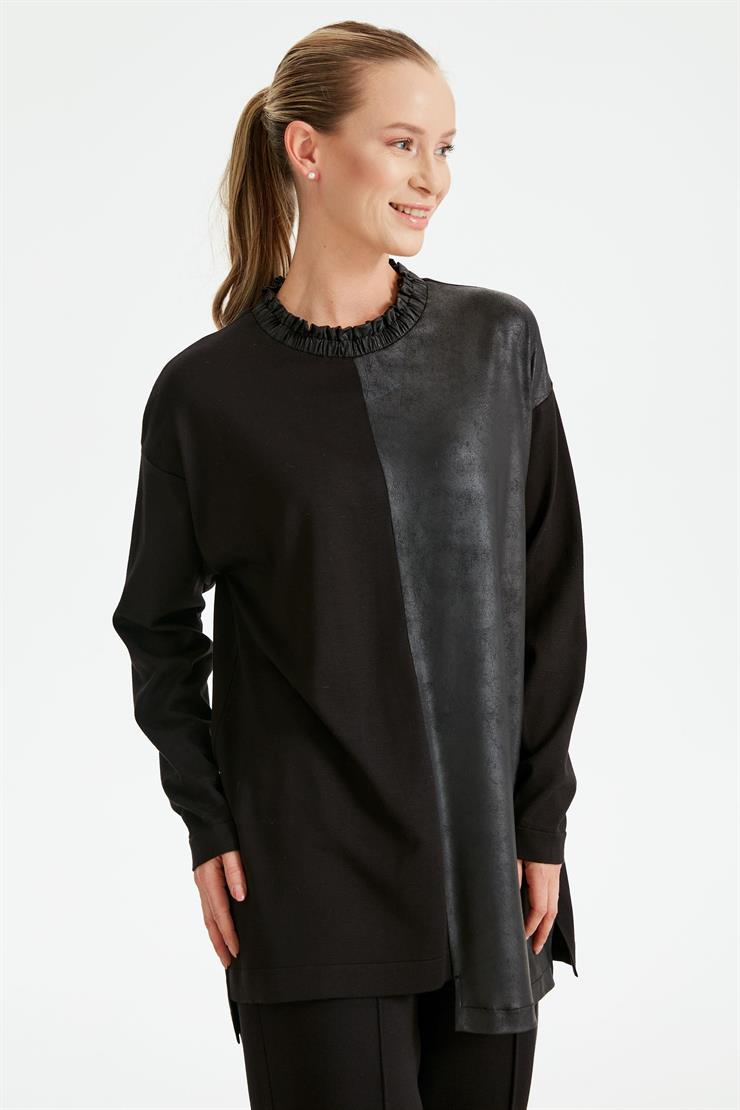 Laklı Deri Kombinli Takım SİYAH