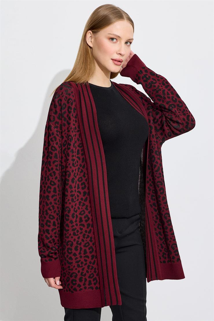 Leopar Desenli Rayon Hırka BORDO