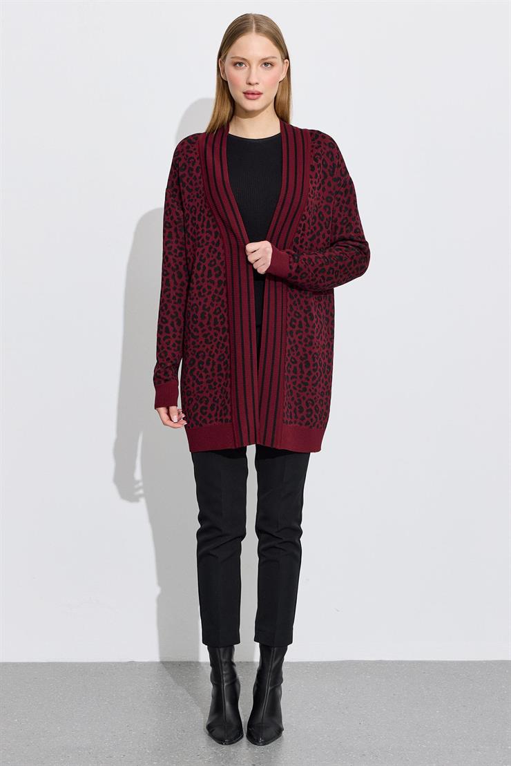 Leopar Desenli Rayon Hırka BORDO