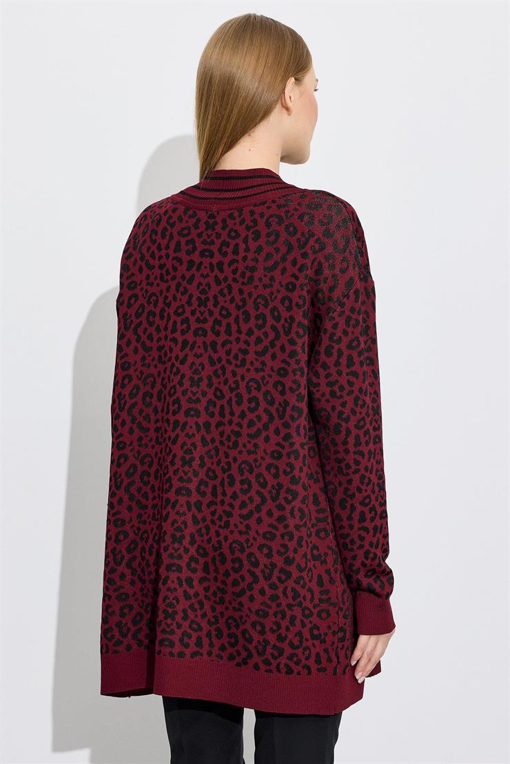 Leopar Desenli Rayon Hırka BORDO