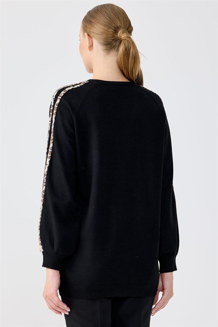 Leopar Şeritli Triko Tunik SİYAH