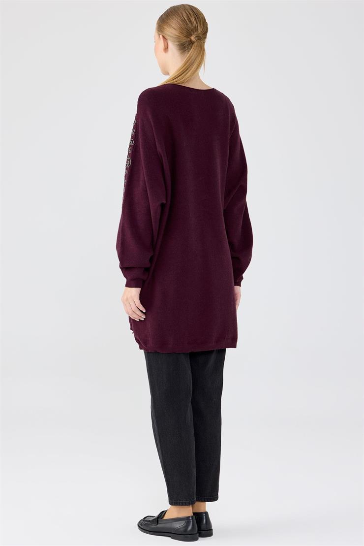 Leopar Taş işlemeli Bluz MÜRDÜM