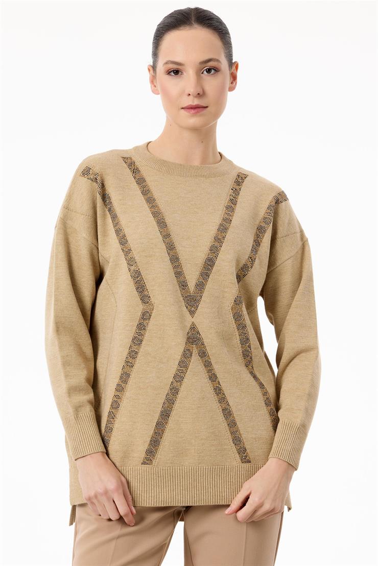 Leopar Taşlı Triko Tunik HAKİ