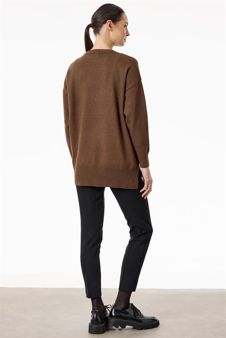 Leopar Taşlı Triko Tunik KAHVE