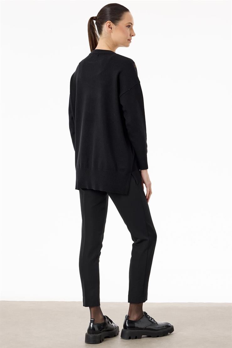 Leopar Taşlı Triko Tunik SİYAH