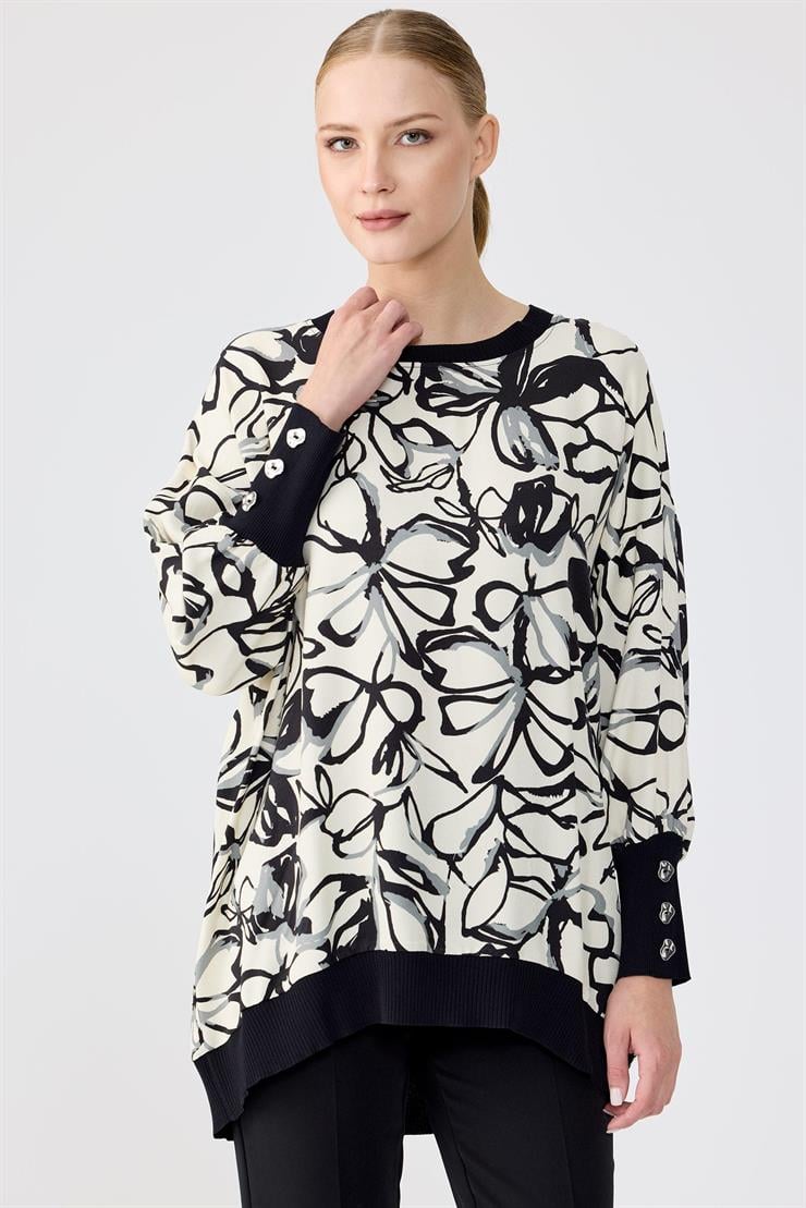 Manşetleri Düğmeli Triko Ribanalı Tunik siyah yeşil