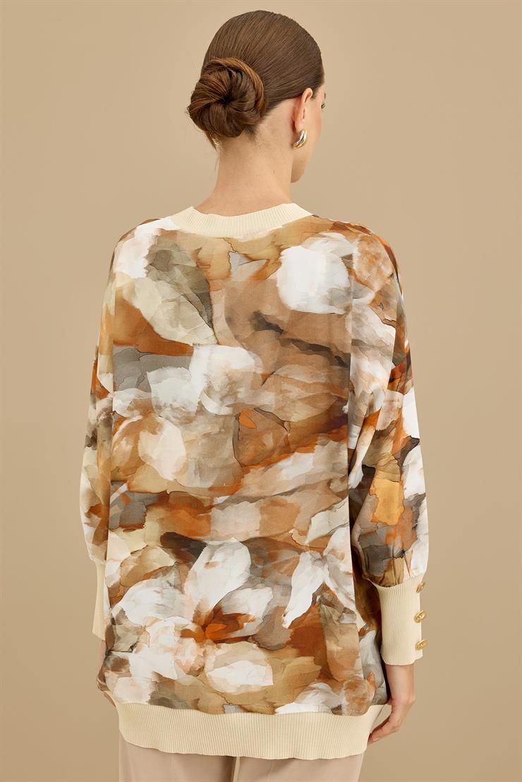 Manşetleri Düğmeli Triko Ribanalı Tunik ORANJ