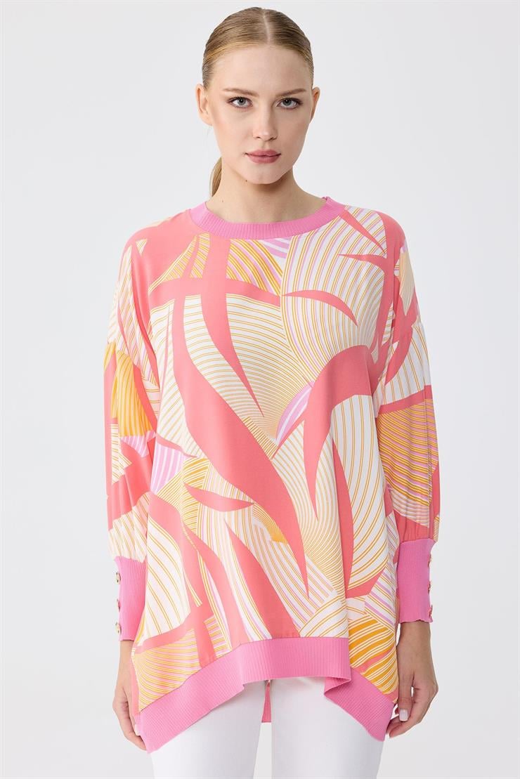 Manşetleri Düğmeli Triko Ribanalı Tunik MERCAN