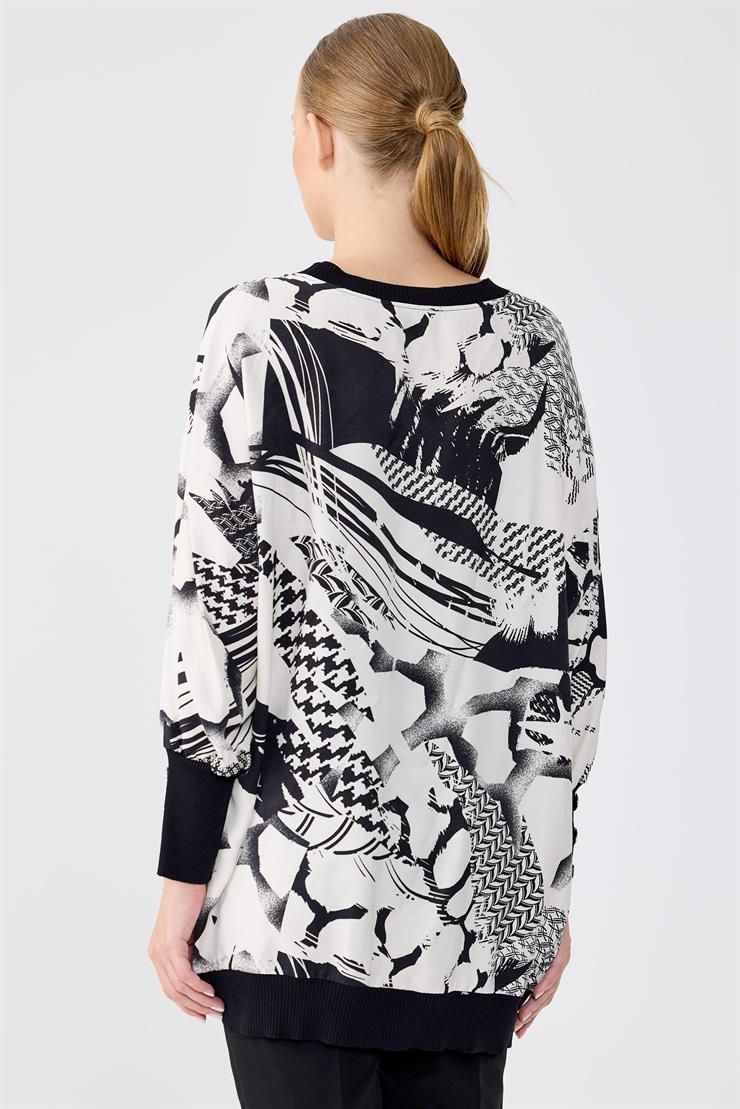 Manşetleri Düğmeli Triko Ribanalı Tunik SİYAH-EKRU