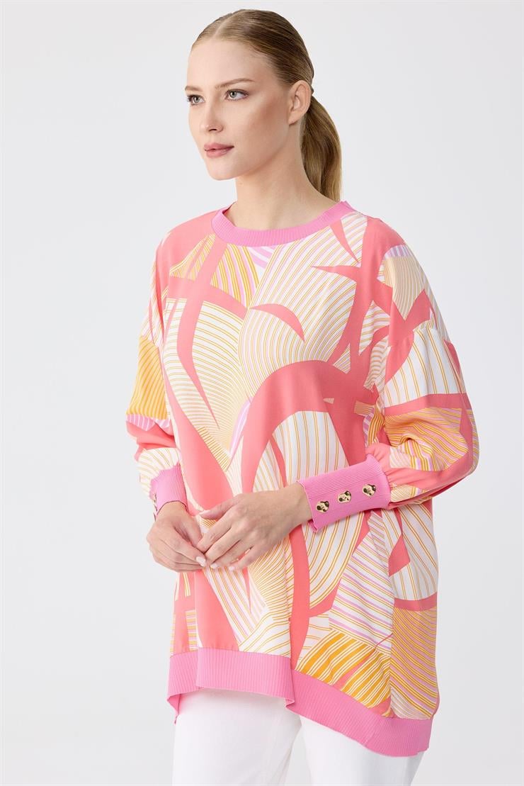 Manşetleri Düğmeli Triko Ribanalı Tunik MERCAN