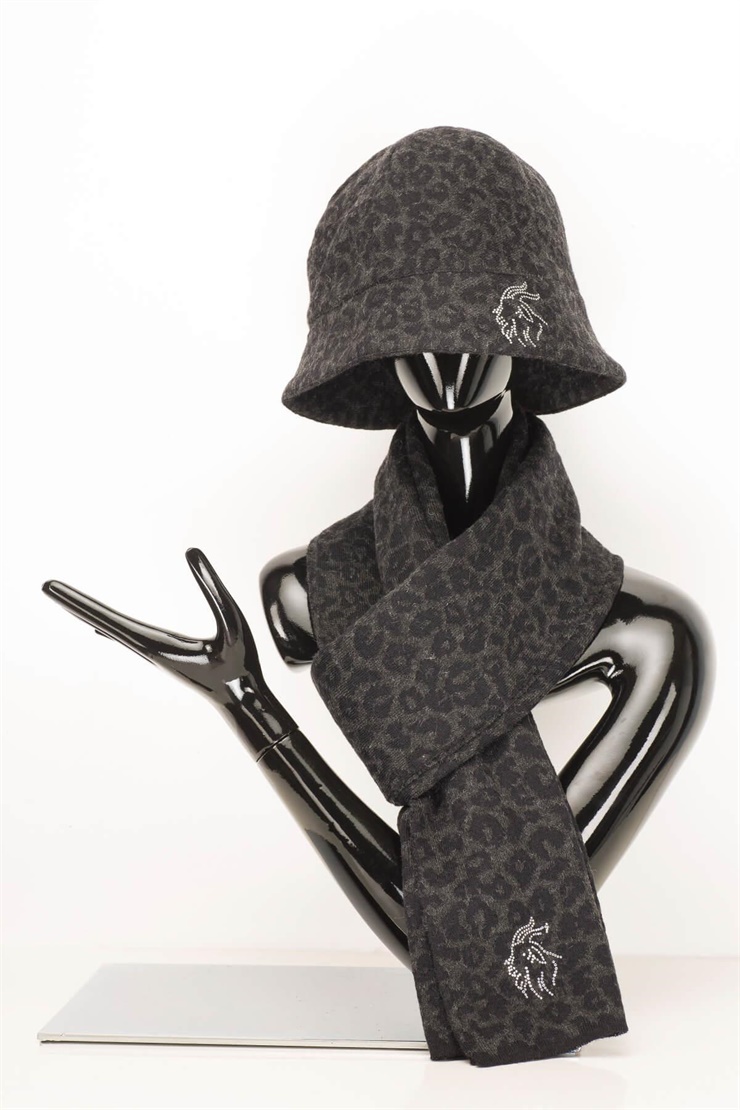 Mutlu Ertan Kadın 5045 ŞAL LEOPARD Siyah-Füme 5045