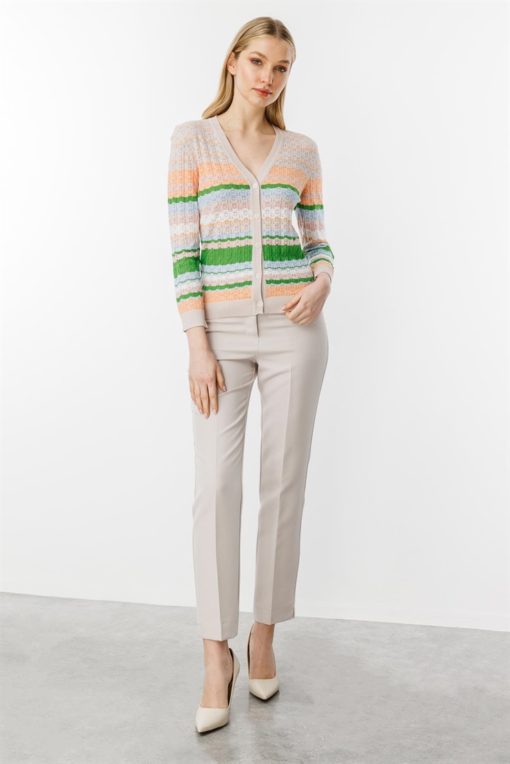 Mutlu Ertan Kadın Ajurlu Triko Hırka Vizon 20184