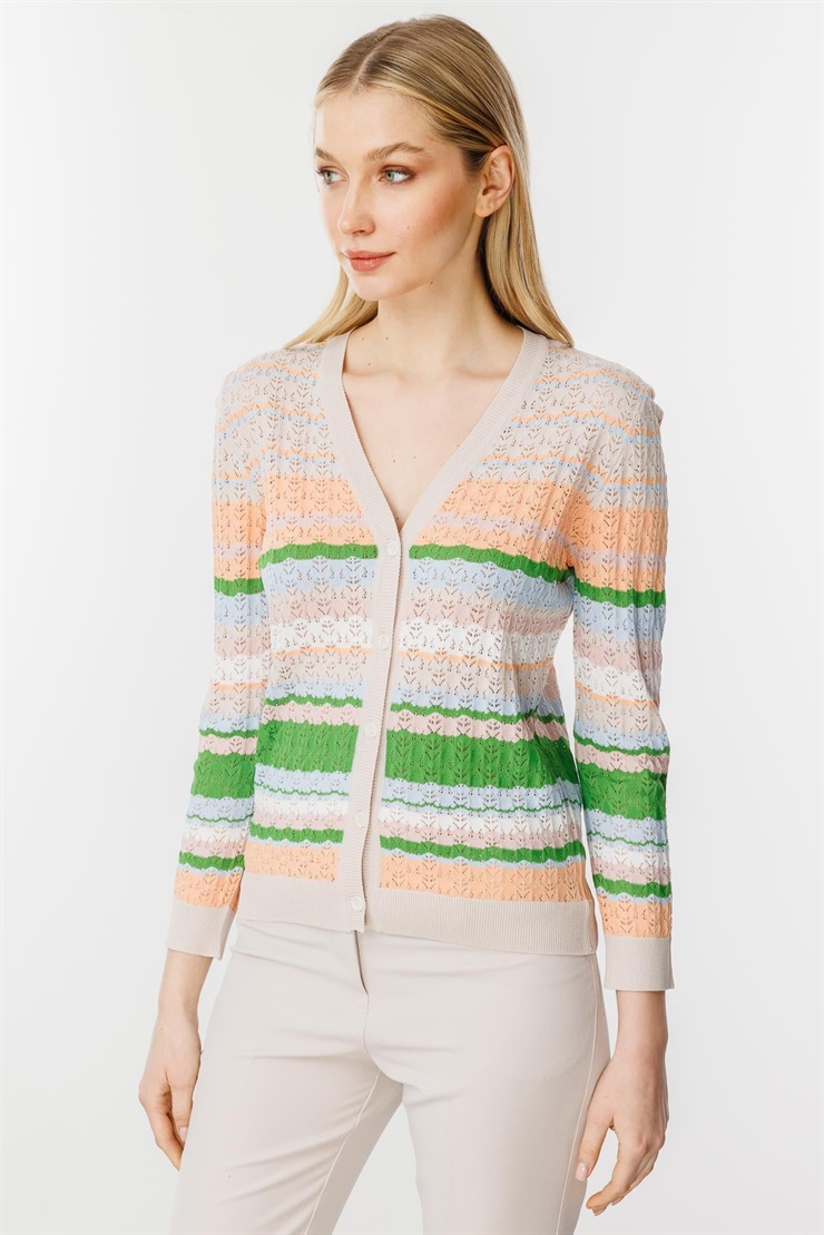 Mutlu Ertan Kadın Ajurlu Triko Hırka Vizon 20184