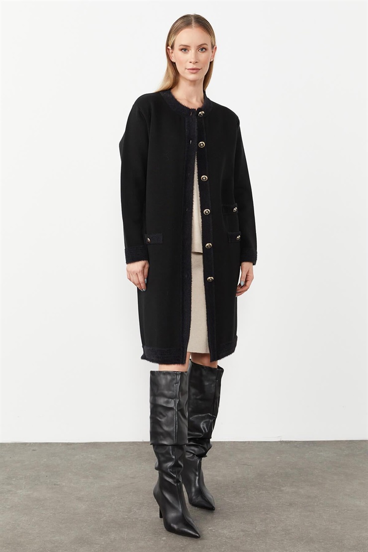 Mutlu Ertan Kadın Angored Detaylı Triko Ceket Siyah 20081