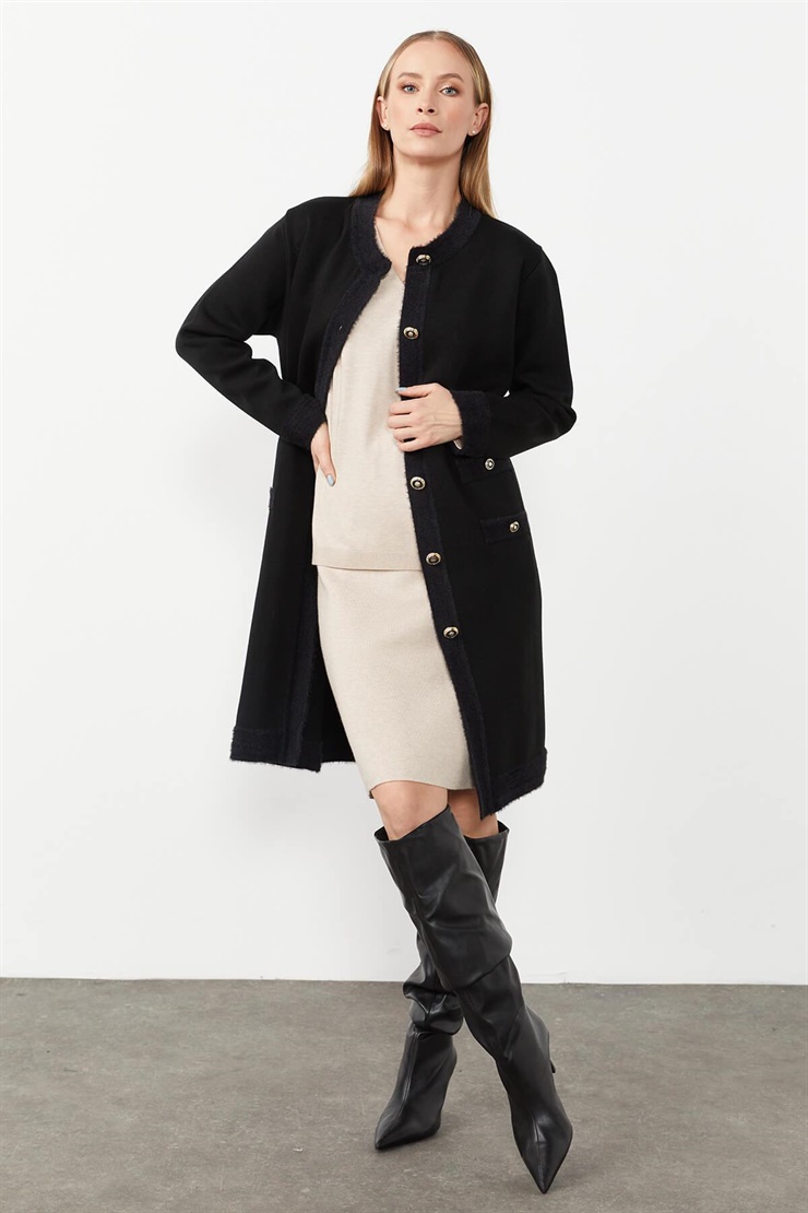 Mutlu Ertan Kadın Angored Detaylı Triko Ceket Siyah 20081