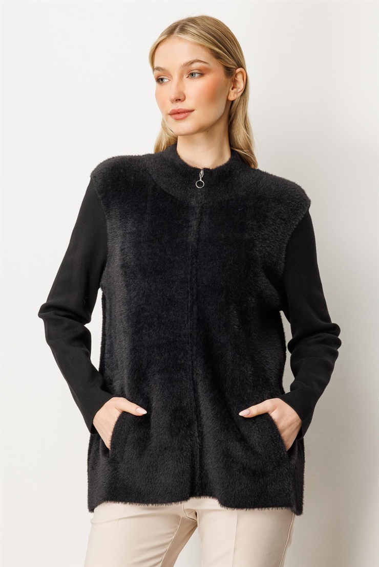 Mutlu Ertan Kadın Angored Kısa Triko Hırka Siyah 20225