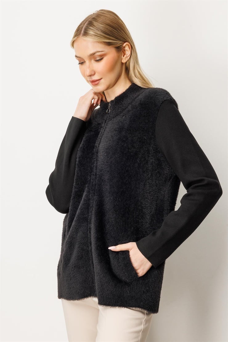 Mutlu Ertan Kadın Angored Kısa Triko Hırka Siyah 20225