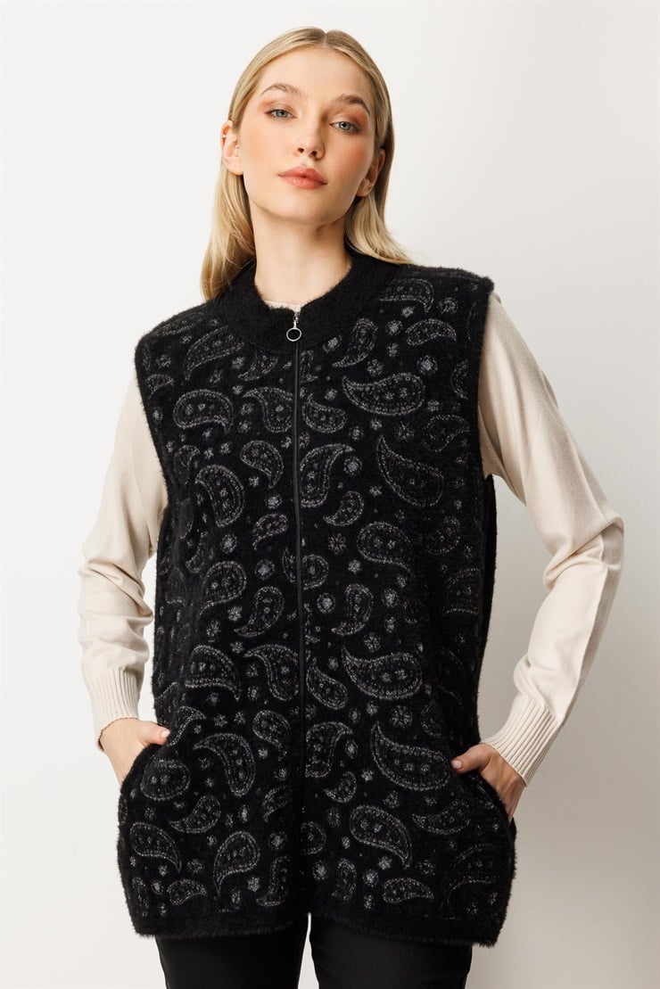 Mutlu Ertan Kadın Angored Kombinli Triko Yelek Siyah 20234