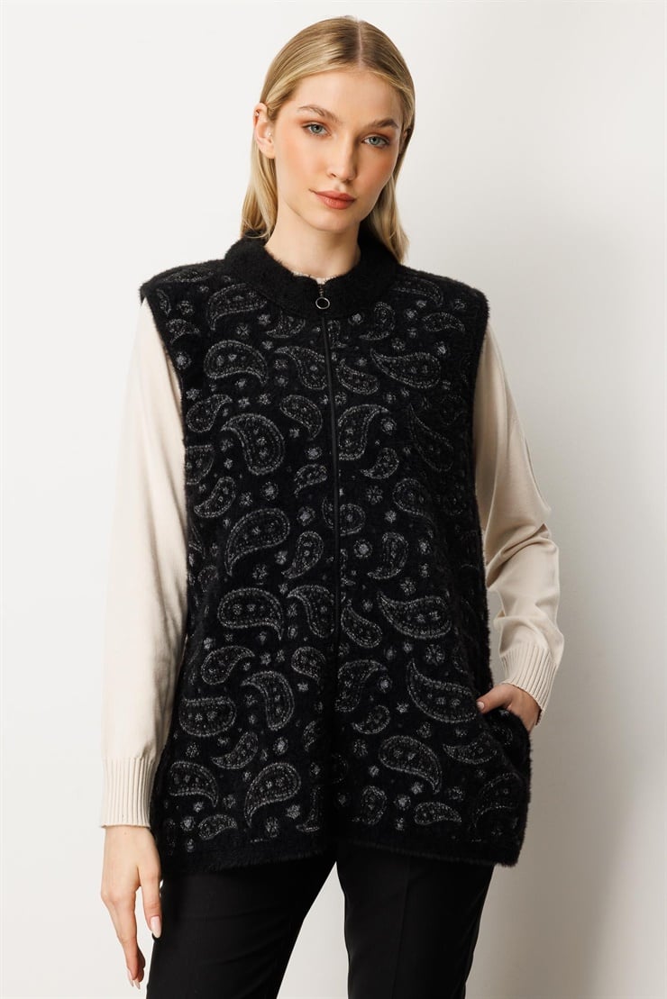 Mutlu Ertan Kadın Angored Kombinli Triko Yelek Siyah 20234