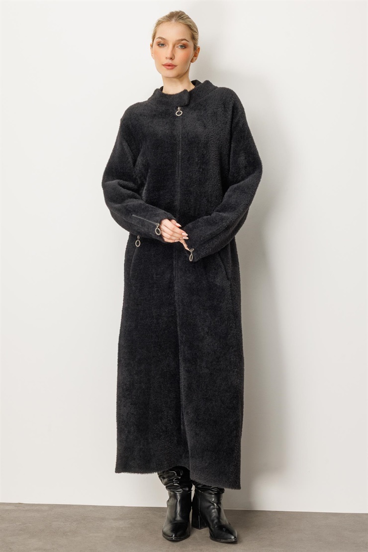 Mutlu Ertan Kadın Astarlı Angored Fermuarlı Pardesü Siyah 20226