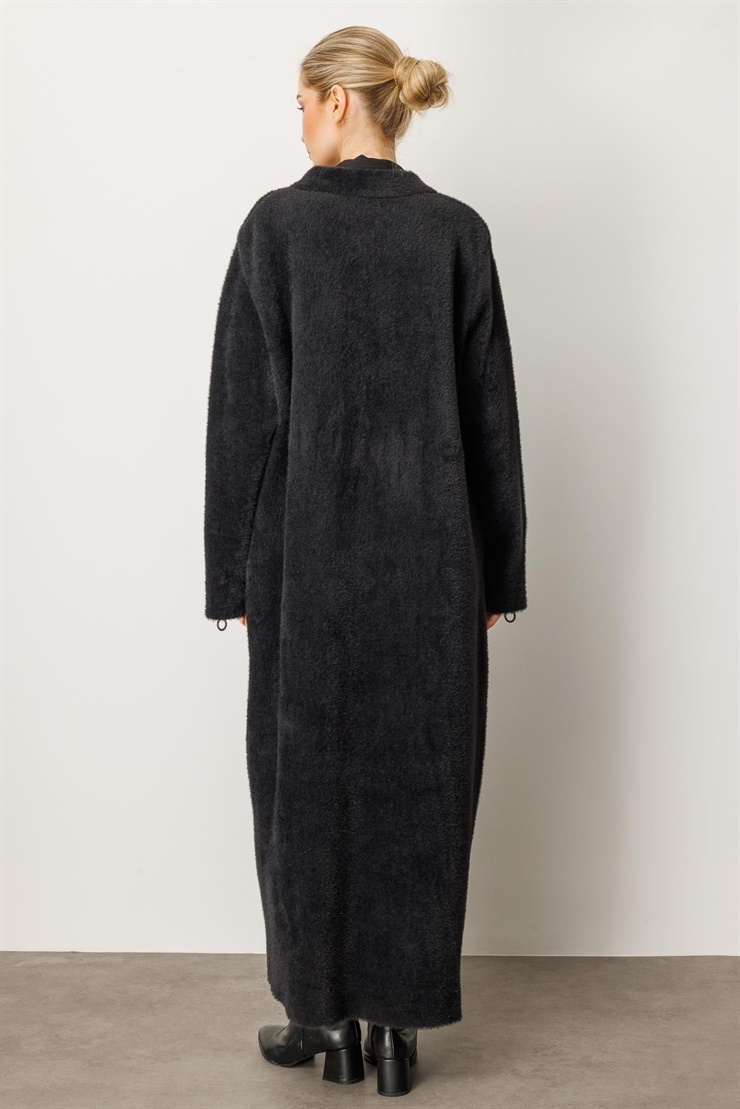 Mutlu Ertan Kadın Astarlı Angored Fermuarlı Pardesü Siyah 20226