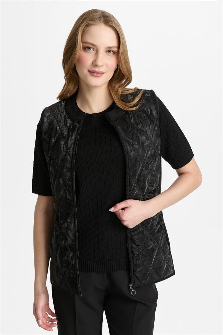 Mutlu Ertan Kadın Baklava Desen Kapıtone Yelek Siyah 20316