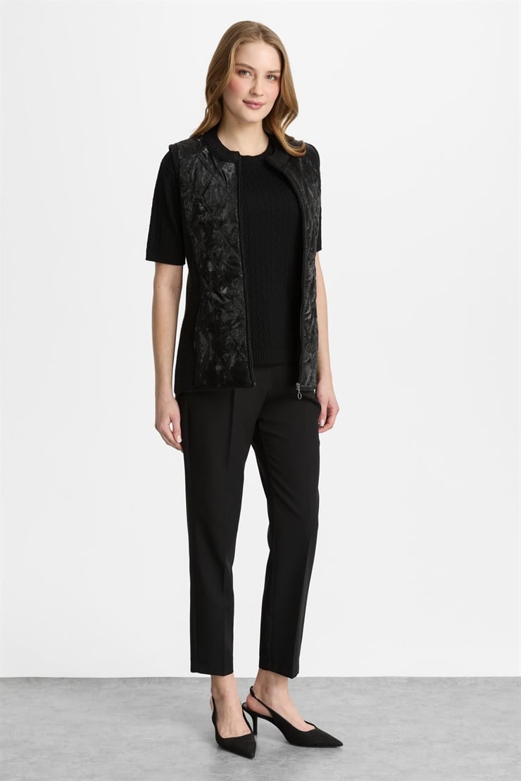 Mutlu Ertan Kadın Baklava Desen Kapıtone Yelek Siyah 20316