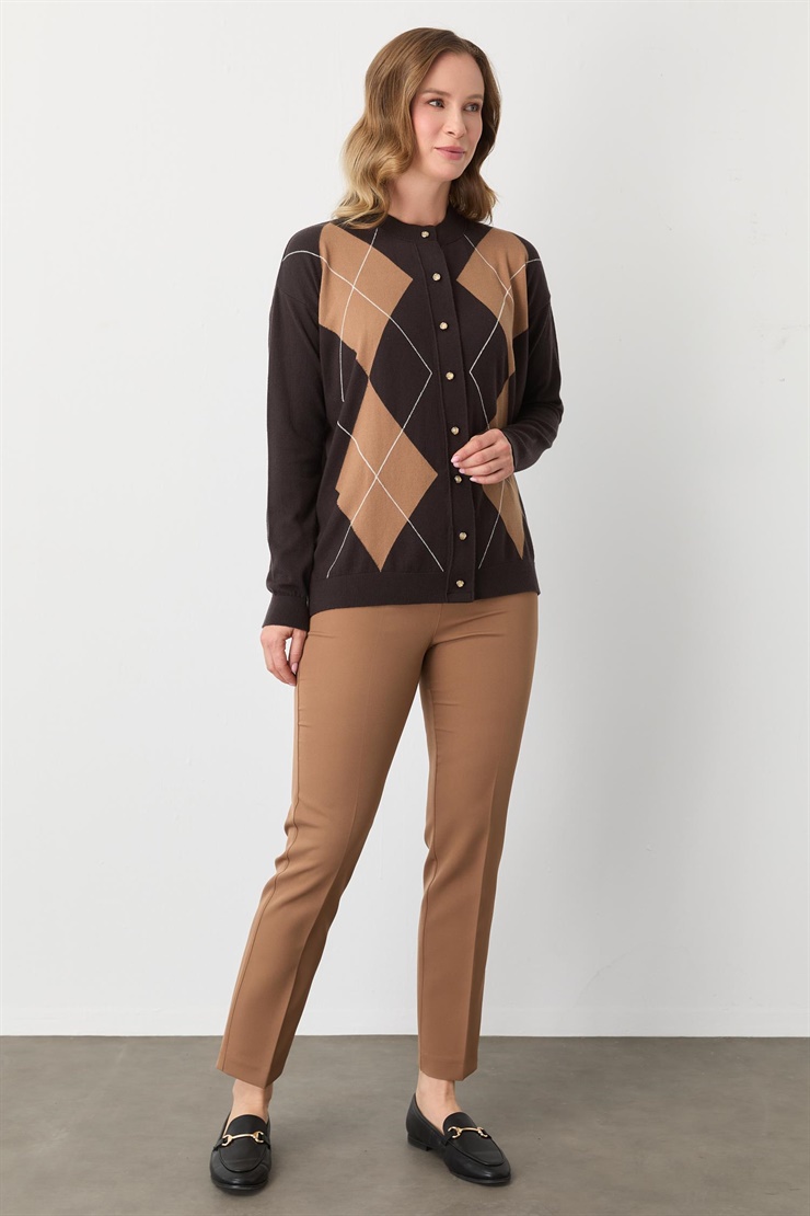 Mutlu Ertan Kadın Baklava Desenli Hırka Kahve 20302