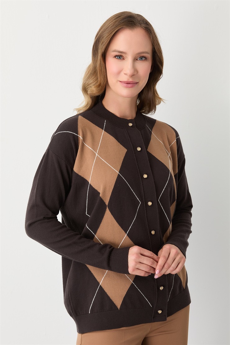 Mutlu Ertan Kadın Baklava Desenli Hırka Kahve -  Camel 20302