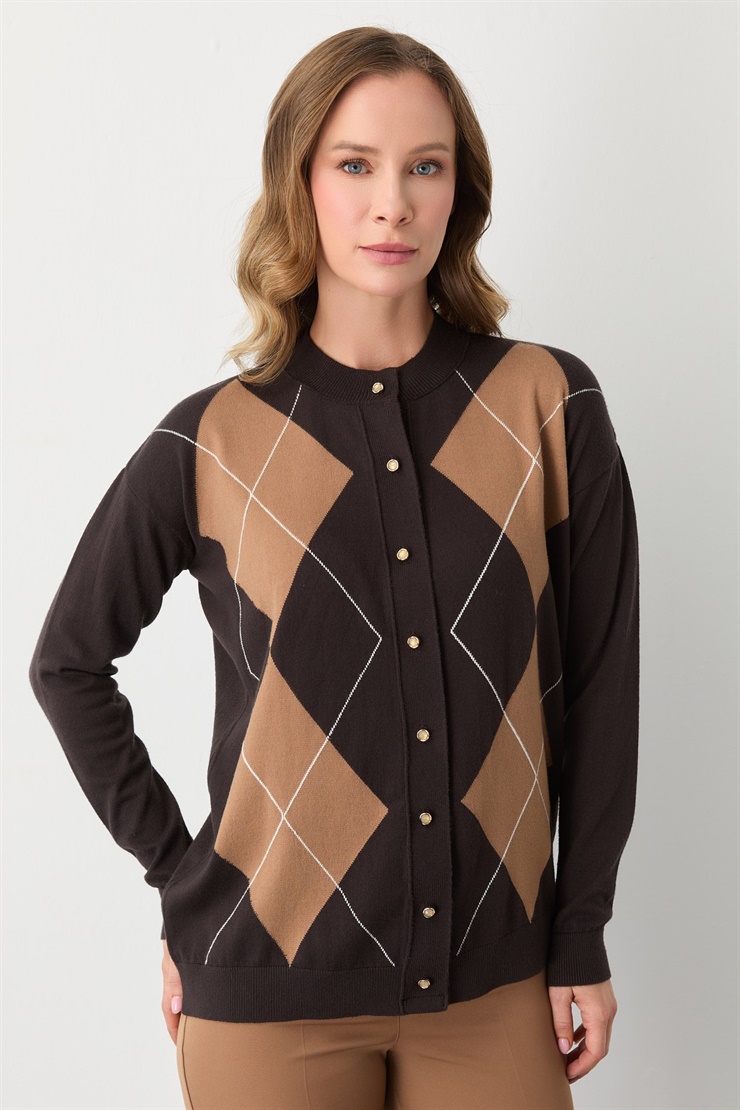 Mutlu Ertan Kadın Baklava Desenli Hırka Kahve -  Camel 20302