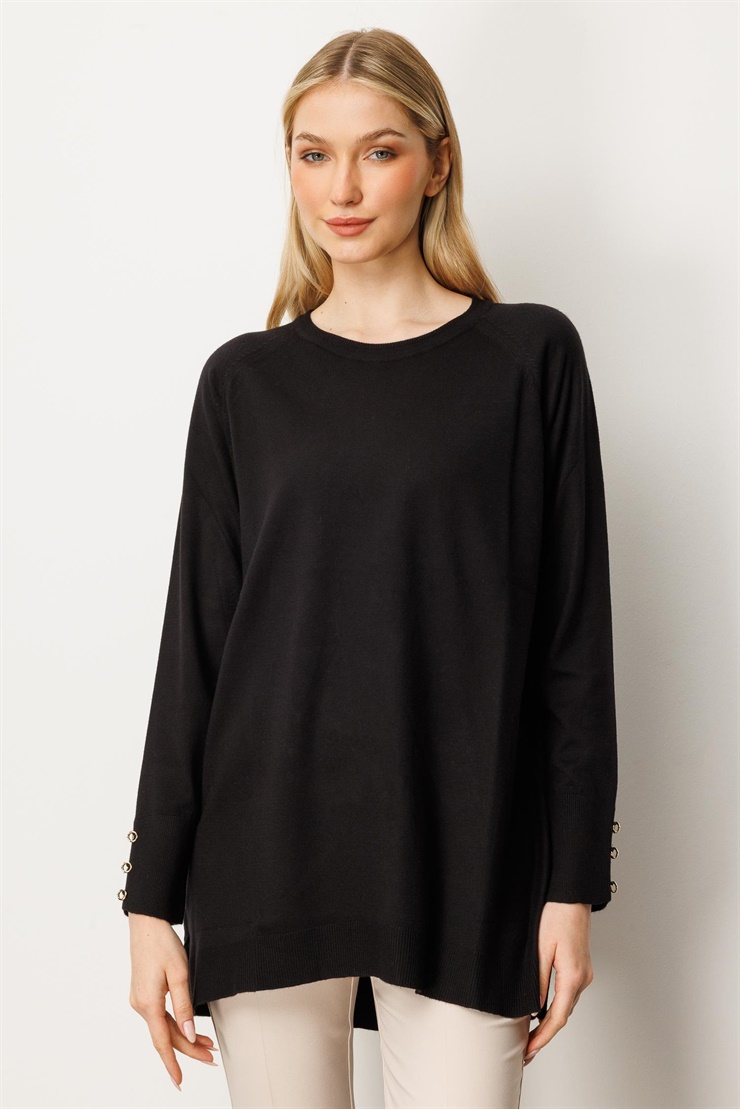 Mutlu Ertan Kadın Basic Sıfır Yaka  Triko Tunik Siyah 20172