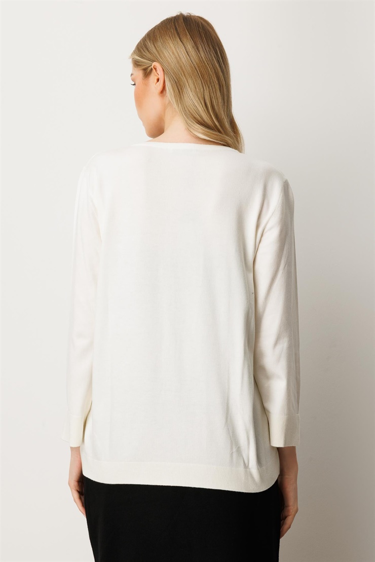 Mutlu Ertan Kadın Cep Detaylı Düğmeli Triko Hırka Ekru 20228