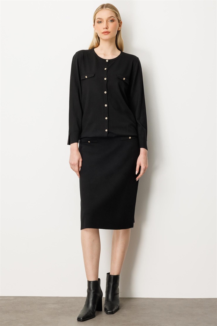 Mutlu Ertan Kadın Cep Detaylı Düğmeli Triko Hırka Siyah 20228