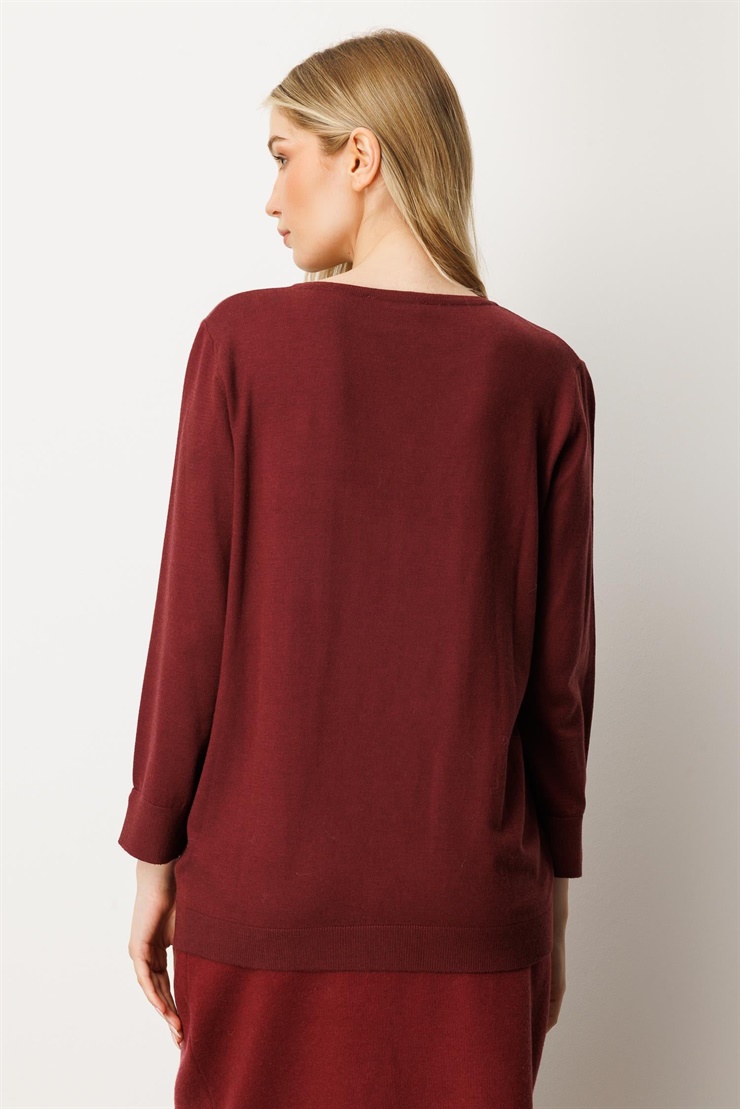 Mutlu Ertan Kadın Cep Detaylı Düğmeli Triko Hırka Bordo 20228