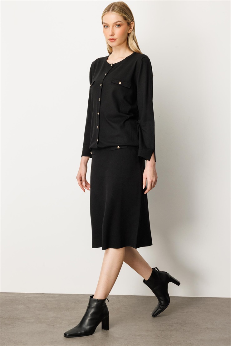 Mutlu Ertan Kadın Cep Detaylı Düğmeli Triko Hırka Siyah 20228