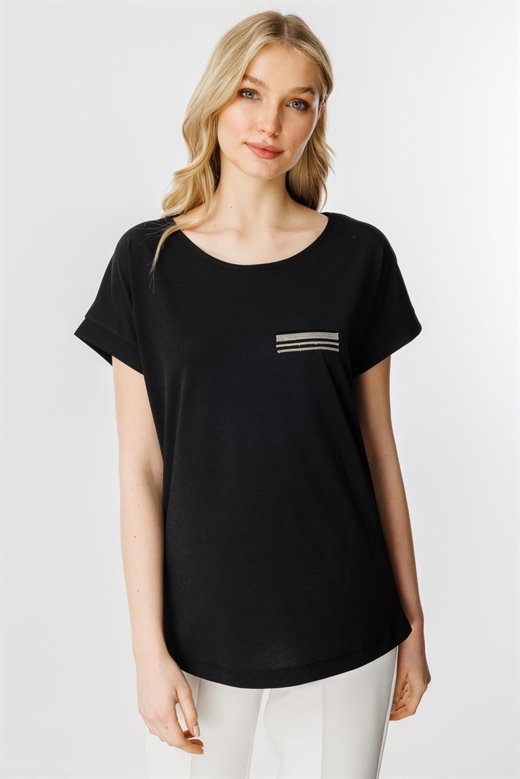 Mutlu Ertan Kadın Cep Detaylı Kısa Kol Bluz Siyah 30341