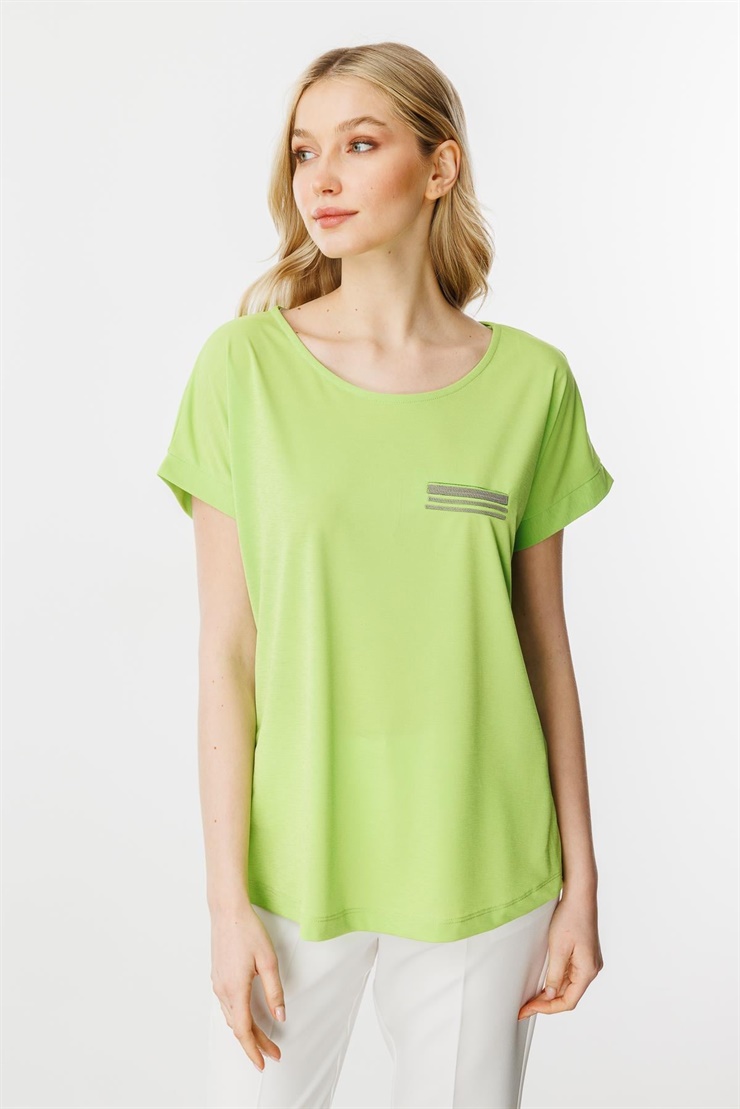 Mutlu Ertan Kadın Cep Detaylı Kısa Kol Bluz Yesil 30341