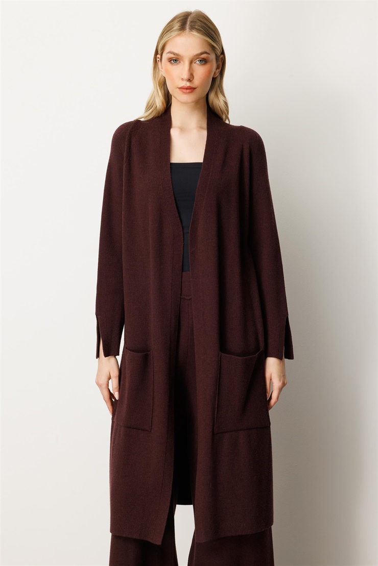 Mutlu Ertan Kadın Cep Detaylı Uzun Hırka Vino 20242