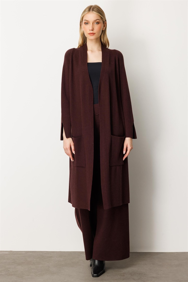 Mutlu Ertan Kadın Cep Detaylı Uzun Hırka Vino 20242