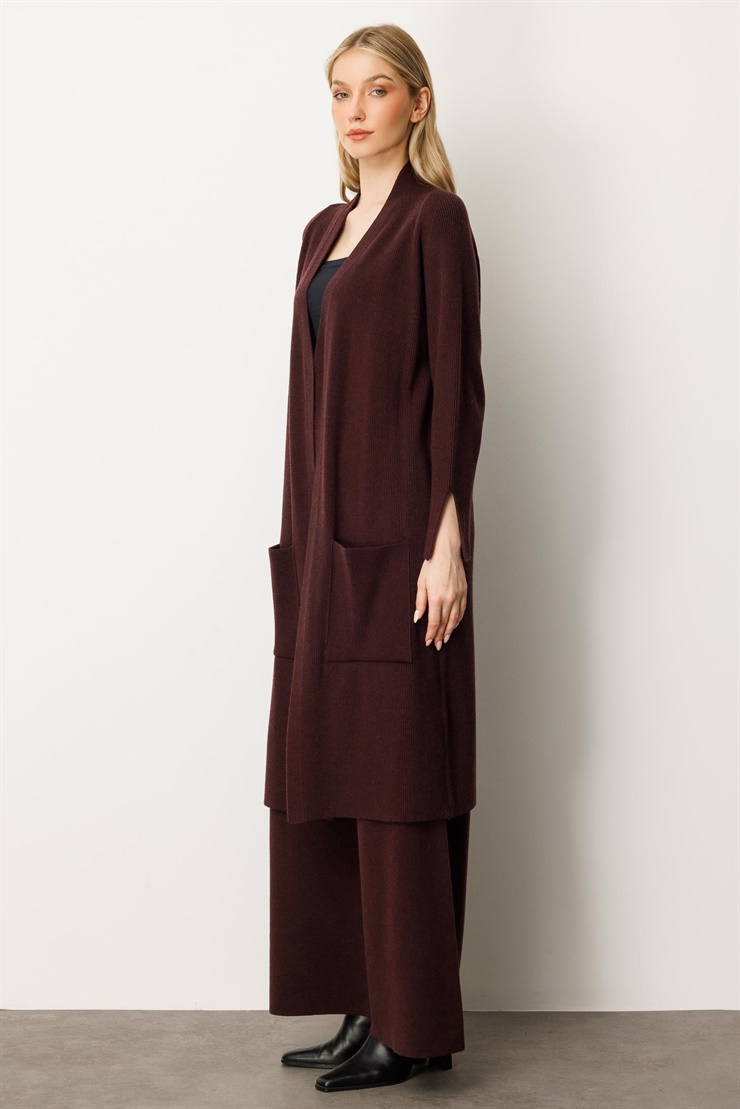 Mutlu Ertan Kadın Cep Detaylı Uzun Hırka Vino 20242