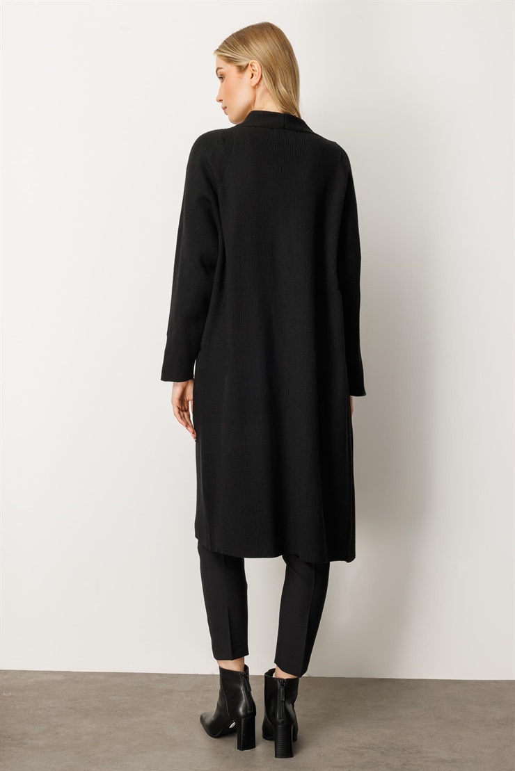 Mutlu Ertan Kadın Cep Detaylı Uzun Hırka Siyah 20242