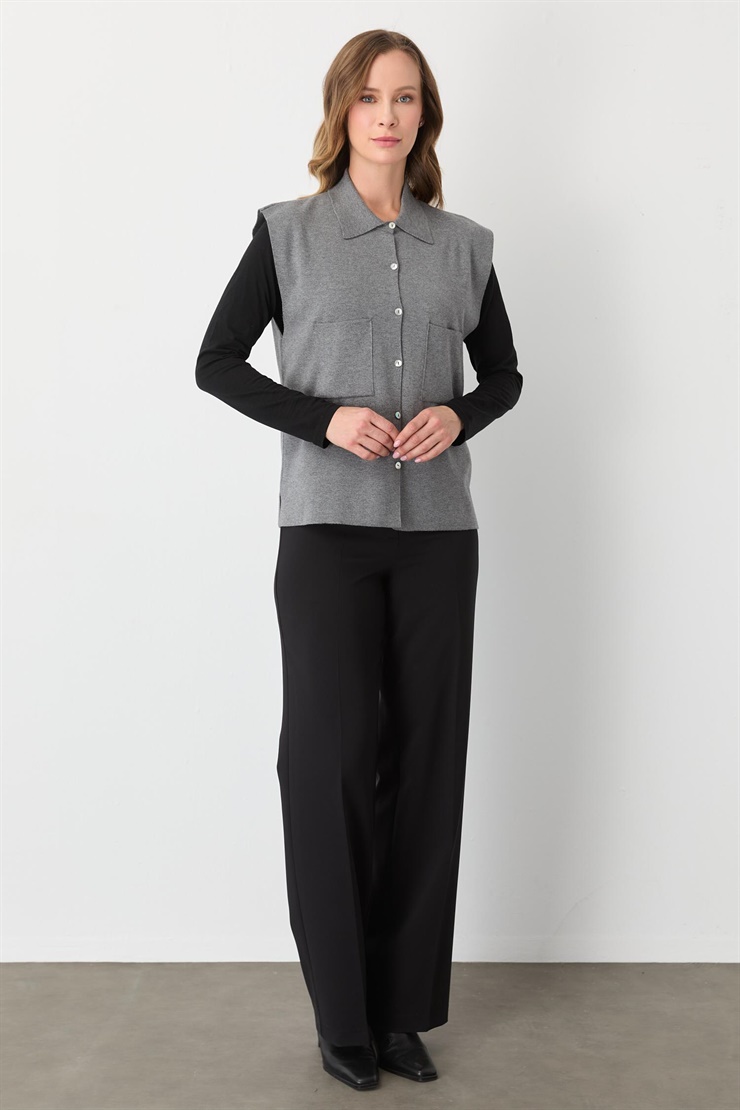 Mutlu Ertan Kadın Cepli Kolsuz Yelek Orta Gri 20293