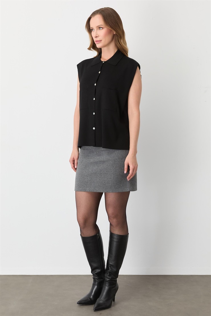 Mutlu Ertan Kadın Cepli Kolsuz Yelek Siyah 20293