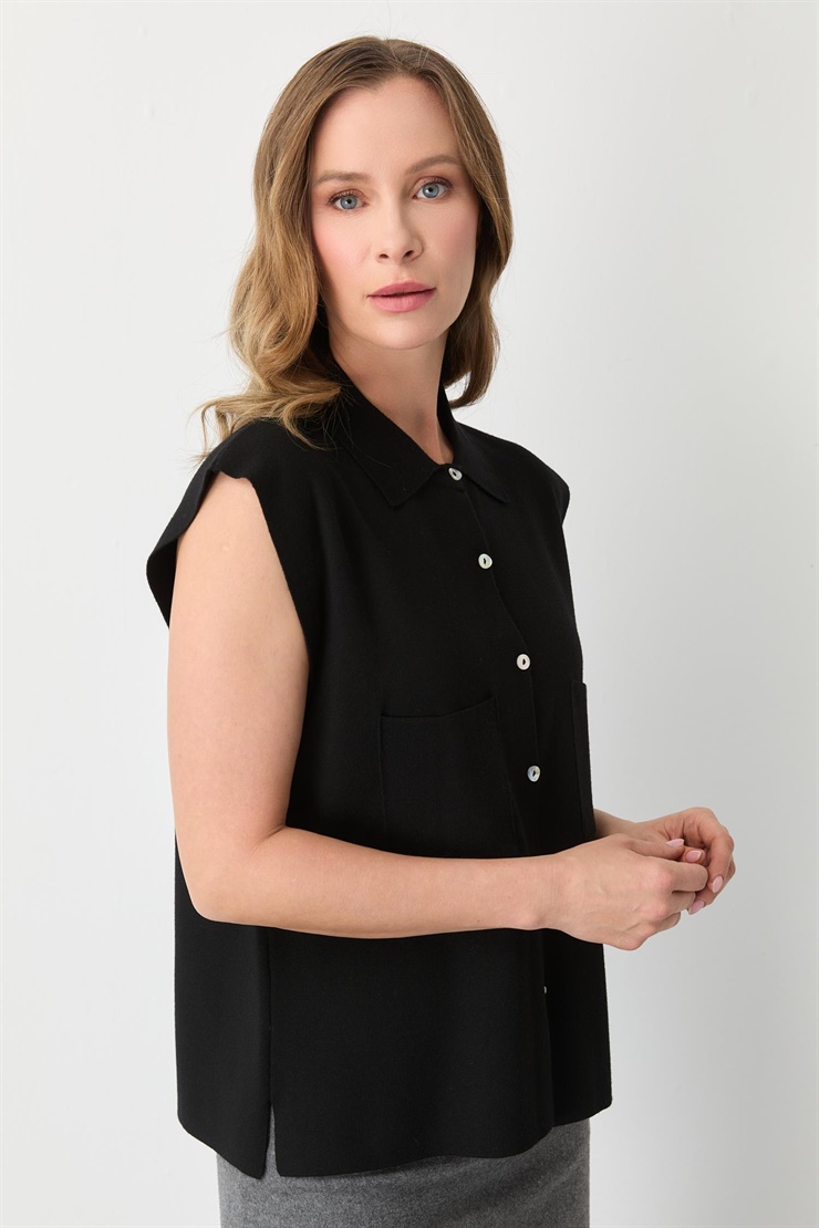 Mutlu Ertan Kadın Cepli Kolsuz Yelek Siyah 20293