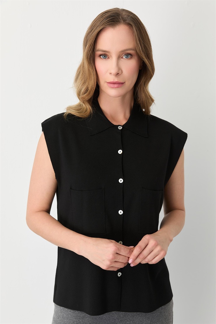 Mutlu Ertan Kadın Cepli Kolsuz Yelek Siyah 20293