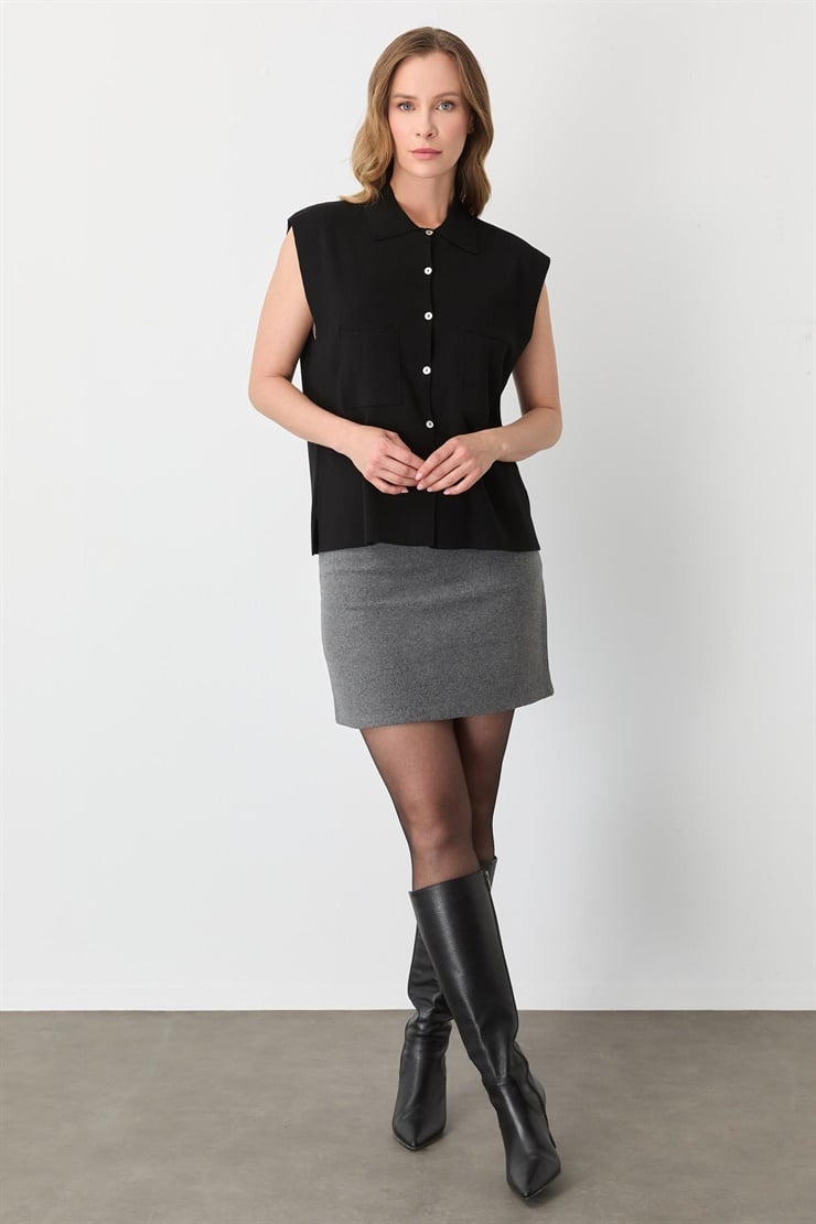 Mutlu Ertan Kadın Cepli Kolsuz Yelek Siyah 20293