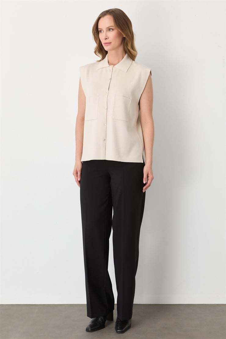 Mutlu Ertan Kadın Cepli Kolsuz Yelek Taş 20293