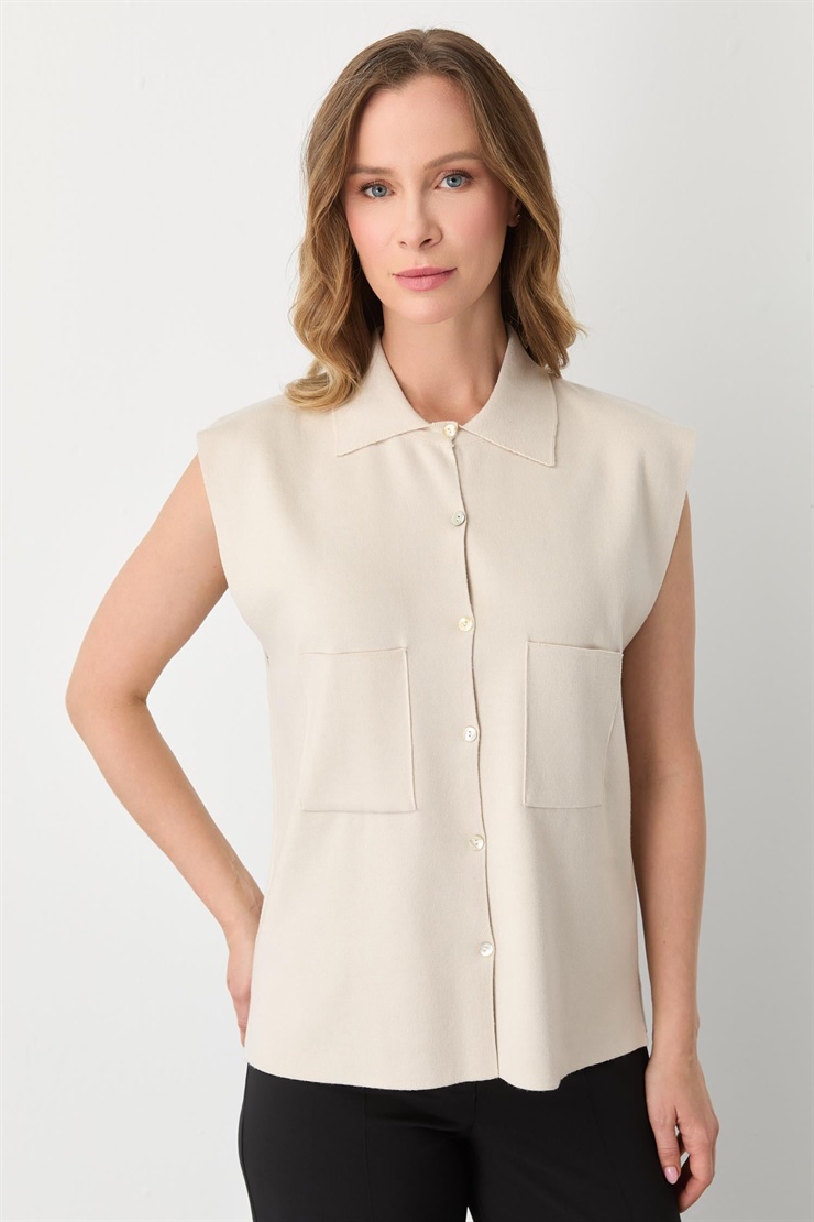 Mutlu Ertan Kadın Cepli Kolsuz Yelek Taş 20293