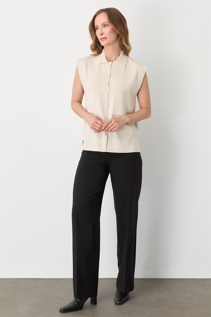 Mutlu Ertan Kadın Cepli Kolsuz Yelek Taş 20293