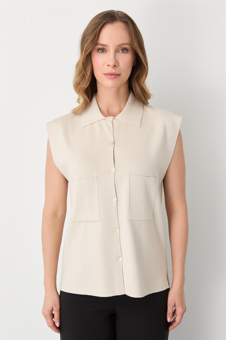 Mutlu Ertan Kadın Cepli Kolsuz Yelek Taş 20293